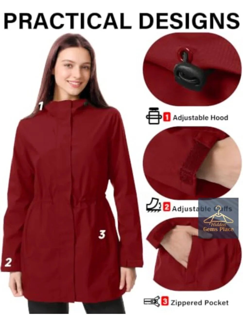 Women's Packable Waterproof Rain Jacket with Hood Windbreaker